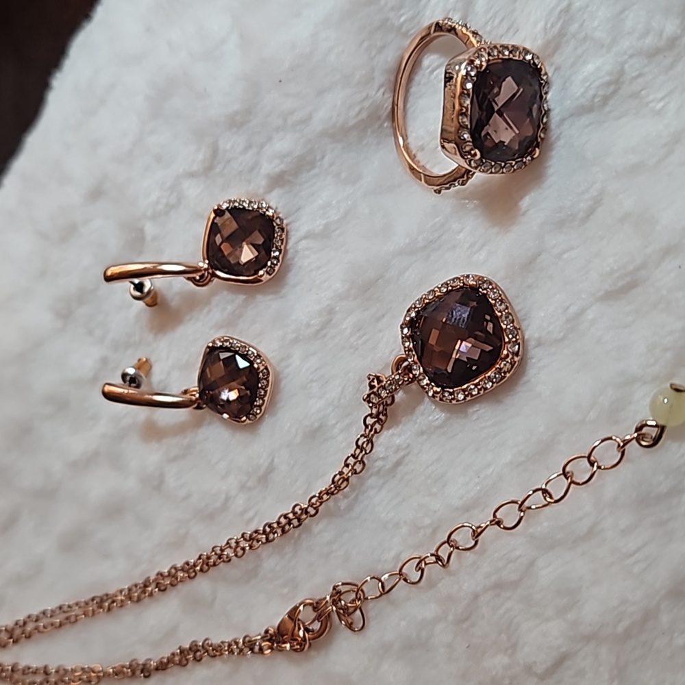 Rose gold Topaz ring, necklace, earrings